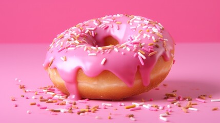 Sweet pink donut - obrazy, fototapety, plakaty