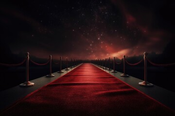red carpet rolled out on a moonlit night, with the stars shining overhead, created with generative ai