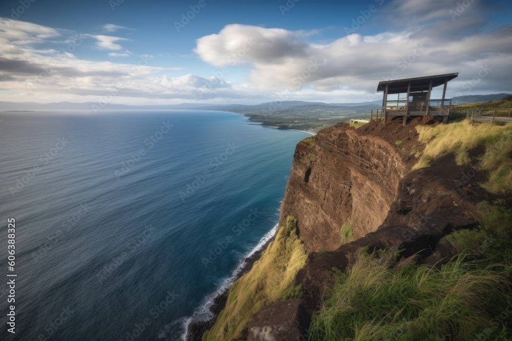 Canvas Prints coastal cliff lookout with breathtaking vistas of the sea and distant islands, created with generative ai