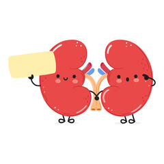 Cute funny Kidneys organ poster character. Vector hand drawn cartoon kawaii character illustration. Isolated white background. Kidneys organ poster