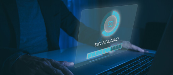 Downloading software online. System engineer download new application. install and update, concept.