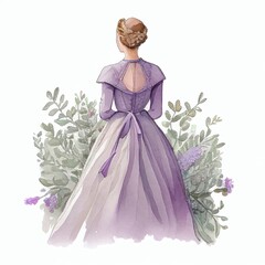 Fototapeta premium a girl in a purple dress, a view from the back, in a watercolor style Generative AI