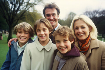 Obraz premium family happy smiling in the park, in the style of focus on joints/connections, portrait