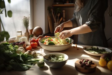person, cooking and eating delicious and nutritious meal that boosts immunity, created with generative ai