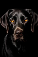 Portrait of a black Labrador Retriever on a black background. generative AI