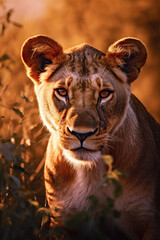 Naklejka premium Lioness in savannah