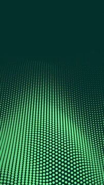 Halftone pattern loop. Abstract animation. Light green dots on teal background. Seamlessly looping wave motion. Copy space for your text or logo. Vertical video.
