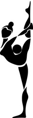 Black stylized silhouette.Girl gymnast does an exercise with a ball. Logo.