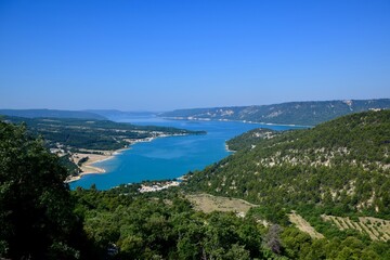 Beautiful view of Lake of Sainte-Croix in summer. Provence, France.