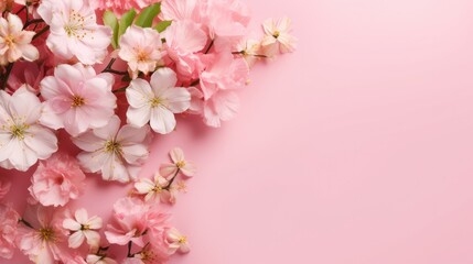 Fototapeta na wymiar cherry blossom on pink background with copy space for your text, front view, presentation background. generative AI