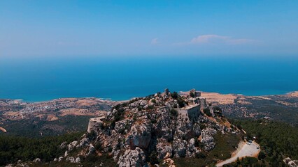 Fototapeta na wymiar Kantara Castle in North Cyprus on sunny day with clear sky