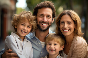 image of young family smiling outdoors