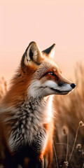 Fototapeta premium Portrait of a red fox (Vulpes vulpes) at sunset