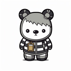 Weird but cute grey bear with a stripped outfit version 1