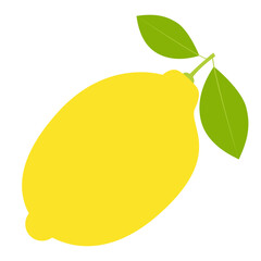 Lemon with leaves isolated on white background. Vector illustration. Flat style.