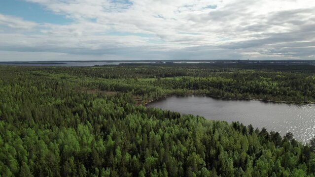 Aerial View of Swedish Lakes near Lule&aring;, Scandinavia, Lappland, Landscape