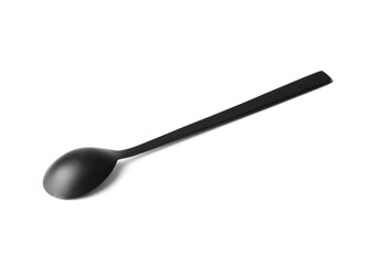 Black spoon on white isolated
