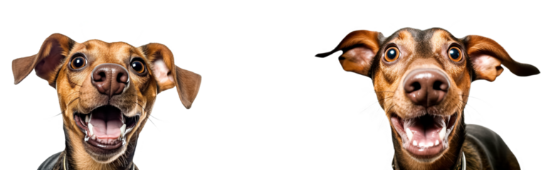 Cute playful doggy or pet is playing and looking happy isolated on transparent background. young dogs is posing. Cute, happy crazy dogs headshot smiling on transparent, png