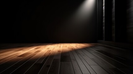 A shadow from a window in an empty room with black walls. Design and interior of the room. Generative AI