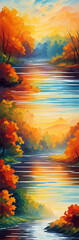 Morning river meadow landscape. AI generated illustration
