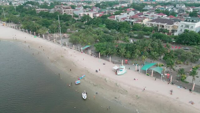 Aerial view of the coast guard house in Ancol, North Jakarta, Indonesia - orbit, drone shot