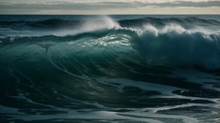 Extremely close look of huge ocean wave. AI generated