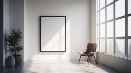 Obraz na płótnie Canvas Modern Interior Design with Blank Mockup Frame Poster, 3D Render, 3D Illustration
