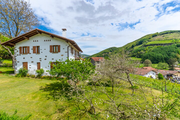 Fototapeta na wymiar Areso town in the Sierra de Aralar next to Leiza in Navarre. rural local housing