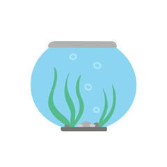 fishbowl, aquarium with algae. Vector Illustration for printing, backgrounds, covers and packaging. Image can be used for greeting cards, posters, stickers and textile. Isolated on white background.