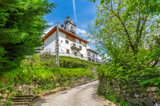 Areso town in the Sierra de Aralar next to Leiza in Navarre. Path up to La Asuncion Parish
