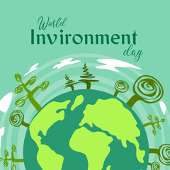 World environment day, Earth day, save the planet concept. Green Eco Earth vector illustration