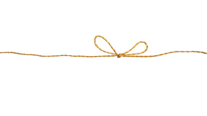 Rope tied in a bow for wrapping items or as an element of decor on an isolated transparent...