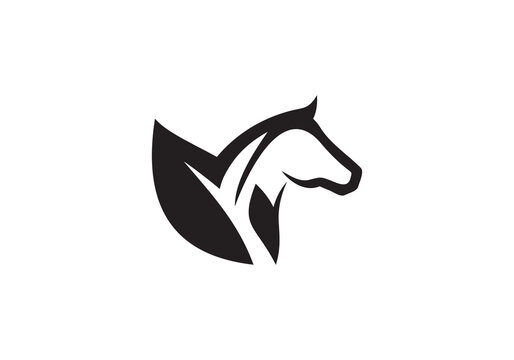 horse silhouette with leaf logo for farm vector illustration design