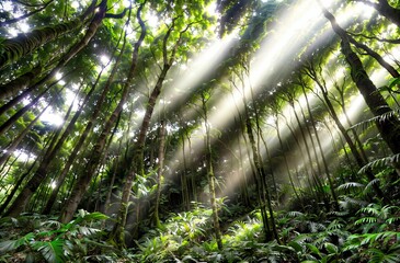 sun rays through trees AI generated