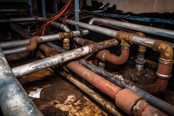 close-up of pipes and connections as they are being replaced, created with generative ai