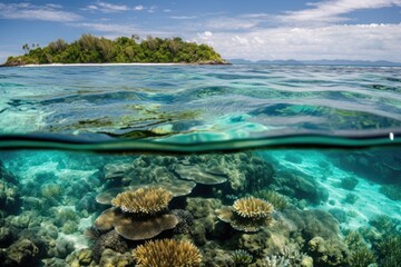 Fototapeta na wymiar national park with crystal-clear waters and a variety of coral reefs visible, created with generative ai