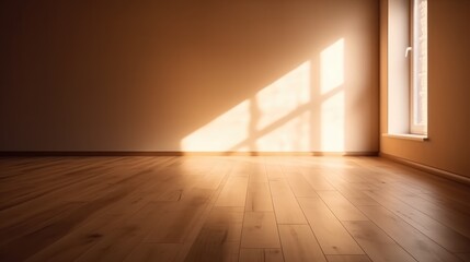 A shadow from a window in an empty room with light brown walls. Design and interior of the room. Generative AI