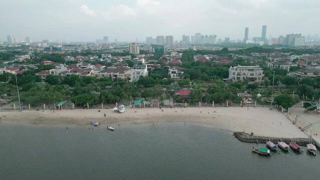 Aerial view of Ancol Beach in North Jakarta, Indonesia