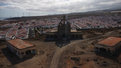 Aerial shot of abandoned leper sanitorium and army base in Abades, Tenerife, Canary Islands - obrazy, fototapety, plakaty