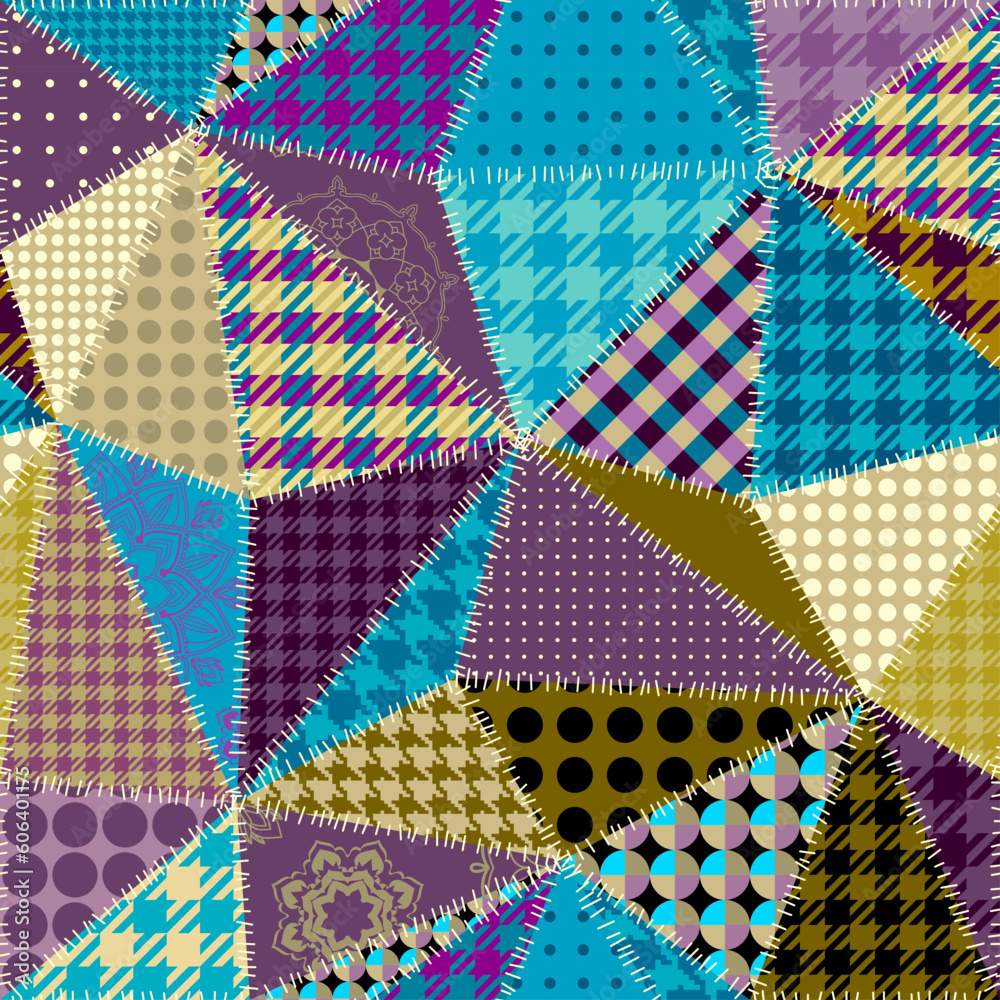 Poster Textille patchwork pattern. Seamless Vector image. Triangles patchwork pattern.