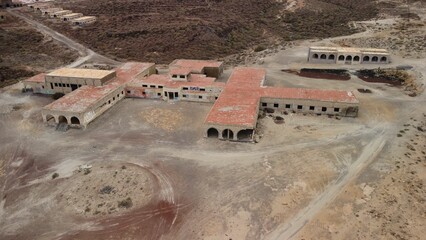 Aerial view of abandoned leper sanitorium and army base in Abades, Tenerife, Canary Islands - obrazy, fototapety, plakaty
