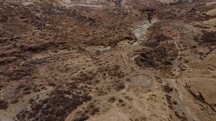 Aerial shot of seasonal watercourse during the dry season, Tenerife, Canary Islands