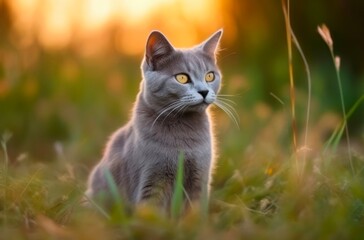 Naklejka na ściany i meble British Blue Shorthair cat. Generative AI.