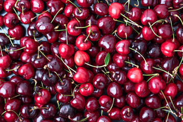 Set of red cherries in bulk. Red fruits rich in vitamins and healthy. Cherry picking
