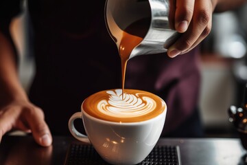 Close Up For a Barista Making a Delicious Cup of Cappuccino