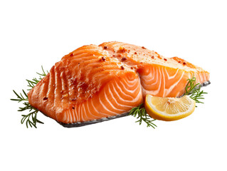 Grilled salmon on a transparent background. PNG. Generated AI.
