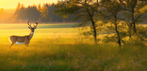 deer in the savanna, 3D Illustration, AI