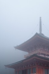 Japanese Buddhist temple in a fog