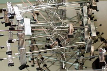 Close up view of metal hangers