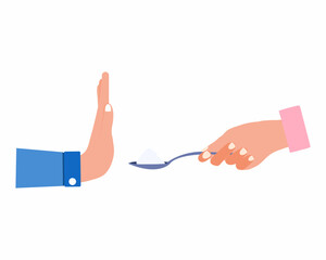 Men gesture hand refuse to sweet Sugar free No sugar concept.